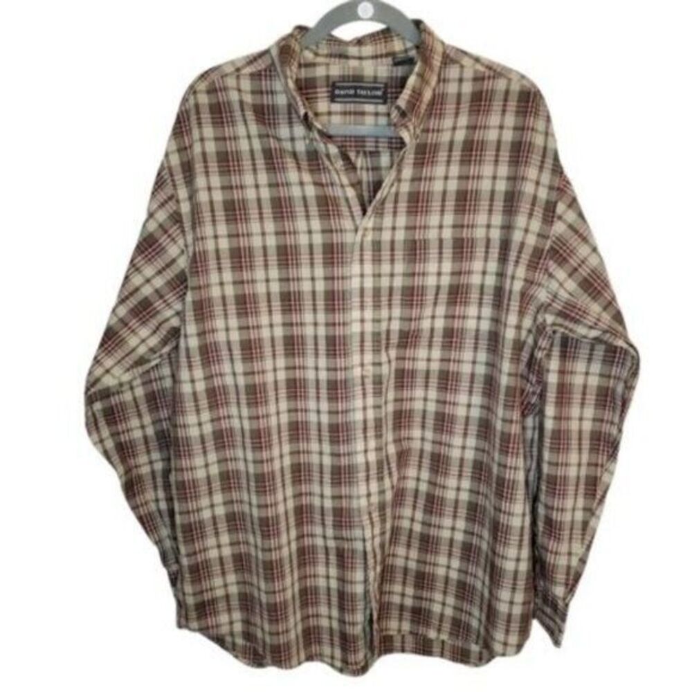 David Taylor Mens Sz L Multicolor  Checks Long Sleeve Button Down Dress Shirt